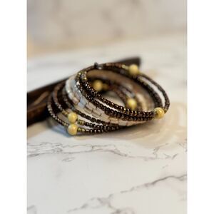 Mother of Pearl & Bronze Beaded Memory wire Bracelet